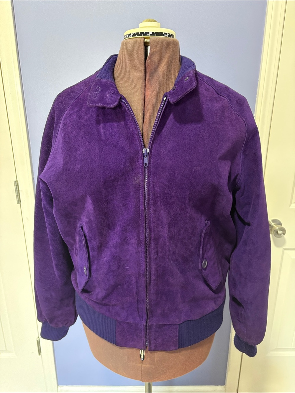 Women's Purple Suede Bomber Jacket - Classic Zip Front
